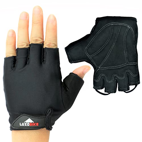 LuxoBike Cycling Gloves Bicycle Gloves Bicycling Gloves Mountain Bike Gloves – Anti Slip Shock Absorbing Padded Breathable Half Finger Short Sports Gloves Accessories for Men/Women