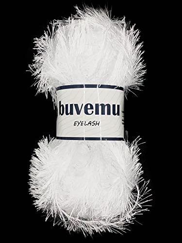 Buvemu Eyelash Fun Fur Yarn 100 Gram (3.53 Ounces) 175 Yards (160 Meters) (Optical White)