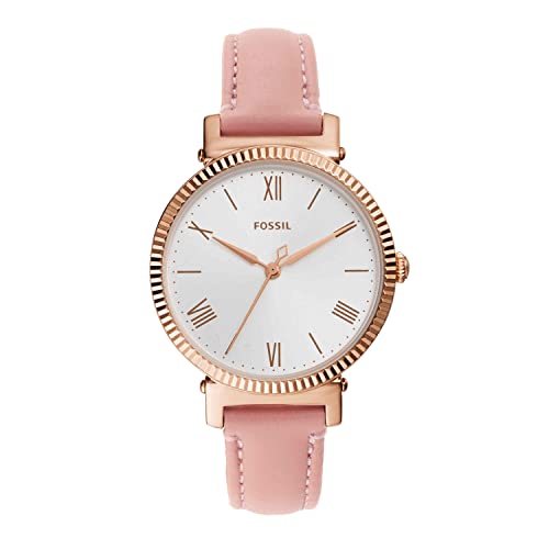 Fossil Women's Daisy Quartz Stainless Steel and Leather Three-Hand Watch, Color: Rose Gold, Blush Pink (Model: ES4794)