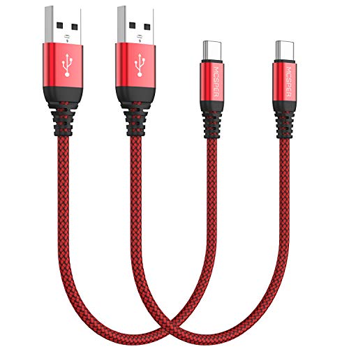 Short USB C Cable(0.5ft 2-Pack),USB Type C Charger Nylon Braided Fast Charging Cord Compatible Android Samsung Galaxy S10+ S9 S8 Plus,Note 9 8,LG G6 G7 V35,Pixel 2 XL,Perfect Size for Power Bank (Red)
