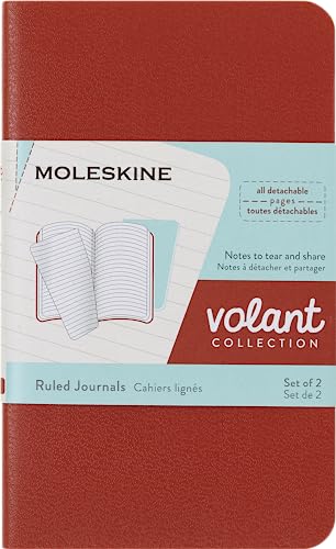 Moleskine Volant Journal, Soft Cover, XS (2.5' x 4') Ruled/Lined, Coral Orange/Aqua Blue, 56 Pages (Set of 2)