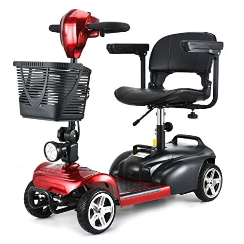 Acurest 4 Wheel Powered Mobility Scooter for Seniors, Long Range Compact Heavy-Duty Motorized Wheelchair Device for Elderly Adults Travel with Basket & Foldable Chair 4-Wheel Electric Scooter