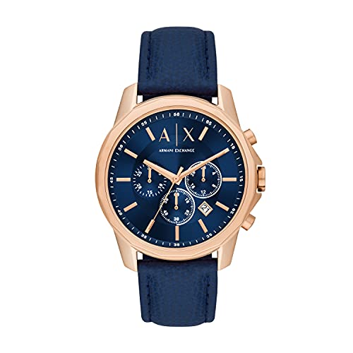 A|X ARMANI EXCHANGE Men's Stainless Steel Quartz Watch with Leather Strap, Blue, 22 (Model: AX1723)