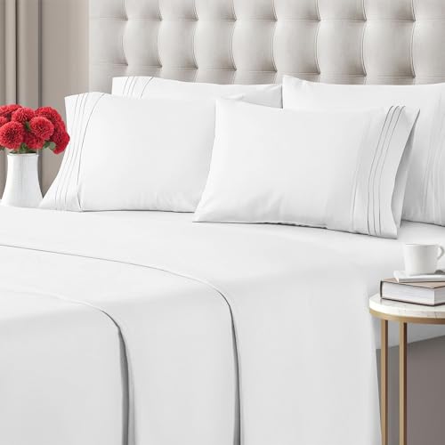 Queen 6 Piece Sheet Set - Breathable & Cooling Bed Sheets - Hotel Luxury Bed Sheets for Women, Men, Kids & Teens - Comfy Bedding w/ Deep Pockets & Easy Fit - Soft & Wrinkle Free - Queen White Sheets