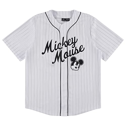 Disney Mickey Mouse Men's Baseball Jersey - Mens Classic Mickey Mouse Mesh Button Down Baseball Jersey Mickey Mouse Fashion Shirt (White, Large)