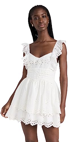For Love & Lemons Women's Cotton Eyelet Tank Dress, White, Large