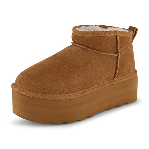 CUSHIONAIRE Women's Hippy Genuine Suede pull on platform boot +Memory Foam, Chestnut 8