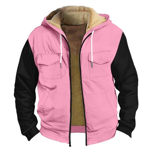 GIANTHONG Men's Tribal Aztec Print Western Ethnic Vintage Lapel Jackets Christmas Sweater Men Trendy Hoodie Polyester Shirts for Men Long Sleeve Casual Polo Shirts for Men（2-Pink,Large）