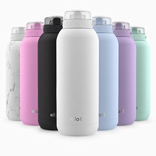 Ello Cooper Vacuum Insulated Stainless Steel Water Bottle with Soft Straw and Carry Loop, Double Walled, Leak Proof, White, 40oz