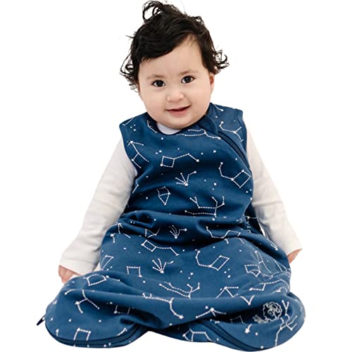 Woolino Merino Wool and Organic Cotton Baby Sleep Bag - 4 Season Basic Sleep Sack for Baby - Two-Way Zipper Sleeping Bag for Baby and Toddler - 18-36 Months - Night Sky