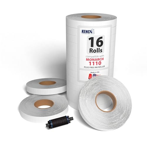 Labels by Kenco to Fit Monarch 1110 Price Gun – Made in The USA -Ink Rollers Included, Choose Your Color and Quantity (White, 1 Sleeve 17,000 Labels)