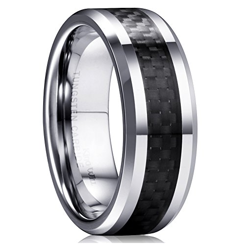 King Will GENTLEMAN Men's Black Tungsten Carbide 8mm Carbon Fiber Inlay Comfort Fit Wedding Band Ring 11