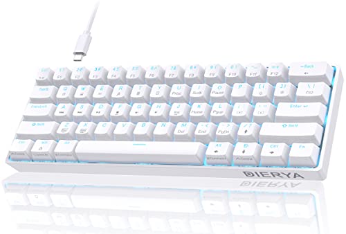 DIERYA 60% Mechanical Keyboard, DK61se Wired Gaming Keyboard with Red Switches, LED Backlit Ultra-Compact 61 Keys Mini Office Keyboard for Windows Laptop PC Gamer Typist（White）