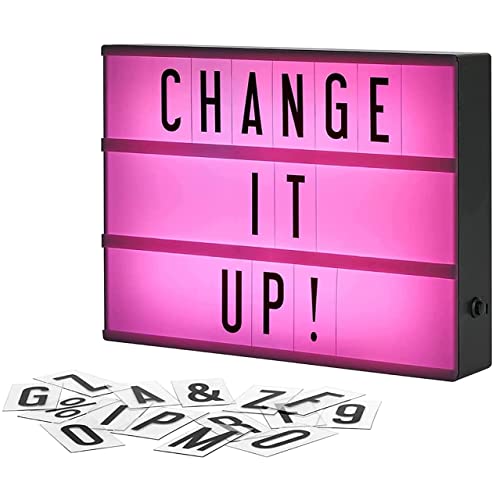 My Cinema Lightbox - Cinema Light Box, 12' x 9' - 3 Modes Light Up Letter Board sign with 100 Letters, Numbers & symbols - White LED Light, RGB and Color Freeze Mode light up signs for home decor