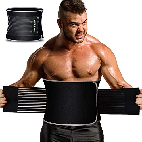 VOHUKO Waist Trimmer for Men, Widening Waist Trainer Ab Belt Sweat Wrap for Stomach and Back Lumbar Support Black
