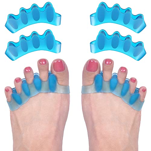 R ROOCKE 4 Pcs Gel Toe Separators to Correct Bunion,Bunion Corrector for Women Men Toe Spacers Hammer Toe Straightener Big Toe Stretcher（Blue