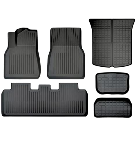 SUPER LINER Floor Mats for Tesla Model Y 5-Seat 2021-2023 2024 Custom Fit All Weather TPE Cargo Liner Cargo Trunk Accessories (Does NOT fit 7-Seat)