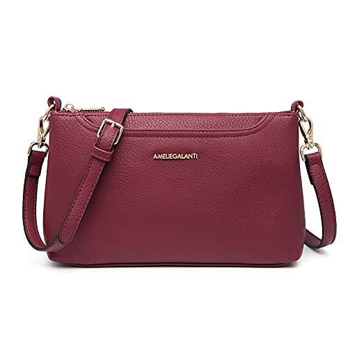 Small Medium Size Crossbody Bag purse for Women,leather Shoulder handbag with Adjustable Strap (red)