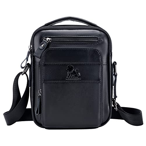 BAIGIO Men's Genuine Leather Shoulder Bag Messenger Briefcase CrossBody Handbag Satchel Travel bag (Type 1-Black-larger version)