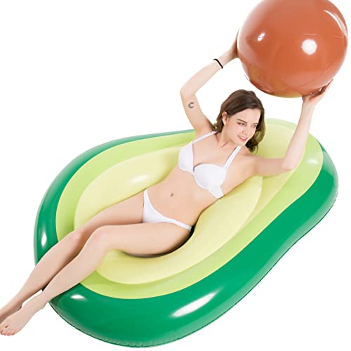 Jasonwell Inflatable Avocado Pool Float Floatie with Ball Water Fun Large Blow Up Summer Beach Swimming Floaty Party Toys Lounge Raft for Kids Adults (L)