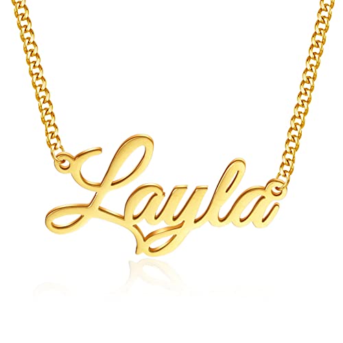 Name Necklace Personalized, 18K Gold Plated Custom Name Necklaces for Women Customized Name Plate Pendant Jewelry Gifts for Women