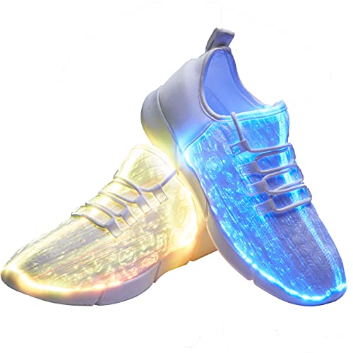 YIQIZQ Fiber Optic Shoes Light Up Sneakers for Women Men LED Luminous Trainers Flashing Shoes for Festivals,Halloween with USB Charging, White 43