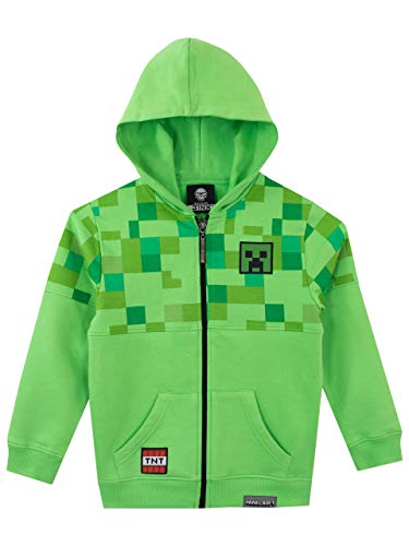 Minecraft Hoodie | Creeper Boys Hoodies | Zip Up Kids Sweatshirts | Childrens Gaming Apparel Size 7 Green