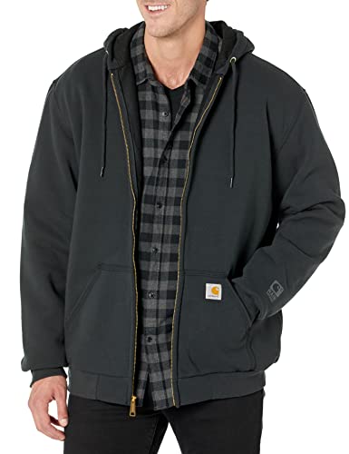 Carhartt Men's Rain Defender Rutland Thermal Lined Hooded Zip Front Sweatshirt 100632,Black,Medium