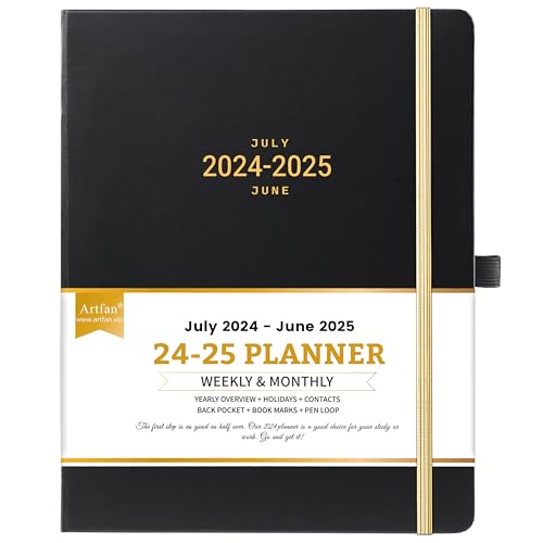2024-2025 Planner - Planner/Calendar 2024-2025, Planner Weekly and Monthly, JUL 2024 - JUN 2025, 8'' × 10'', Inner Pocket, Elastic Closure, Hardcover - Black