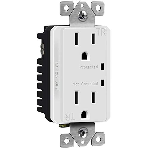 TOPGREENER Surge Protector Receptacle with Grounding Indicator, Child Safe, Tamper-Resistant, Self-Grounding, 900 Joules, 2-Pole, 15A 125V, UL Listed, TGTRSS215R, White