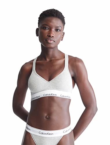 Calvin Klein Women's Modern Cotton Lightly Lined Bralette Non-Wired and Non paded , Grey Heather, Medium