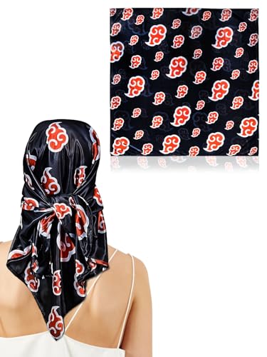 Reversible Anime Silk Scarf - Fashion Lightweight Hair Bandana Body Head Wrap Cosplay Satin Scarf, Head Scarf For Women and Men, Hair Scarf for Sleeping, 90x90cm, Akat