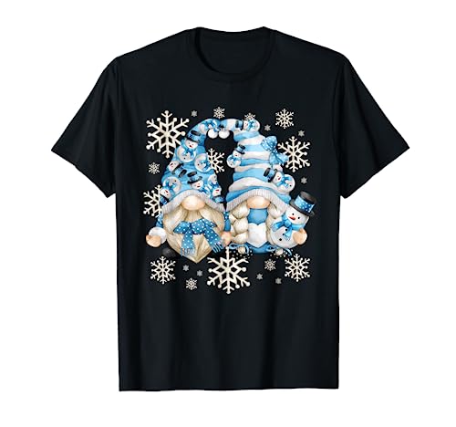 Funny Snowman Gnomies With Snowflakes - Cute Winter Gnome T-Shirt