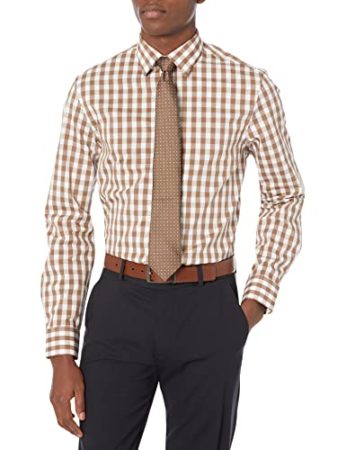 Nick Graham Men's Large Gingham Shirt/Tie Set, Brown, L-L 34/35 Sleeve