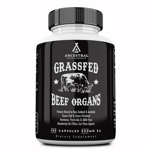 Ancestral Supplements Grass Fed Beef Organ Supplement, Supports Whole Body Wellness with Proprietary Blend of Liver, Heart, Kidney, Pancreas, Spleen, Freeze-Dried Beef, Non-GMO, 180 Capsules