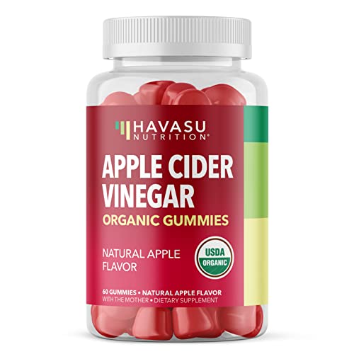 Organic Apple Cider Vinegar Gummies Detox | The Mother Enzyme | ACV Gummy Supplement for Metabolism to Help Support Digestion and Cleanse Gut | 60 Vegan and Non-GMO, Naturally-Flavored Apple Gummies