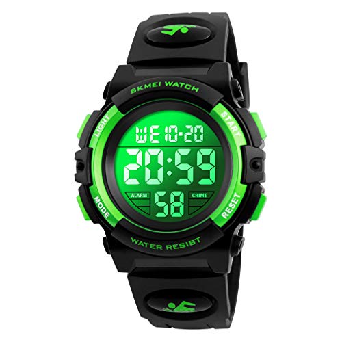 Boys Watch Digital Sports Waterproof Outdoor Kids Watches Alarm Clock 12/24 H Stopwatch Calendar 3-15 Year Old Boys Girls Wristwatch - Black Green