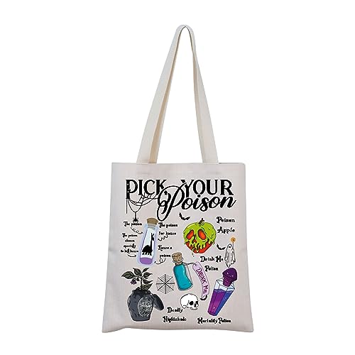 TSOTMO Poison Bag Witch Witchy Gift Evil Queen Gift Pick Your Poison Tote Bag Villains Fans Gift Halloween Party Gift (Pick Poison Tote)