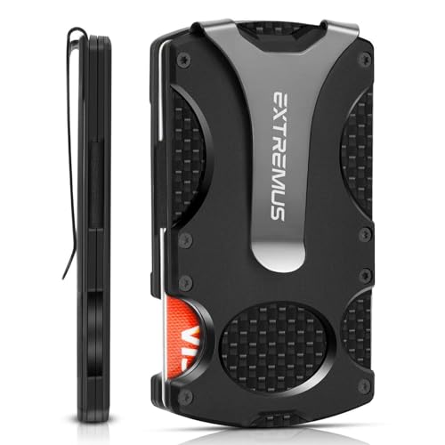 Extremus Men's Tactical Wallet, Slim Rfid Wallet with Money Clip and Credit Card Holder, Minimalist Front Pocket Wallet for Men, Carbon Fiber Wallet, Holds 15 Cards Plus Cash