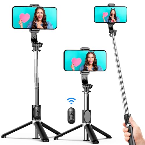Selfie Stick Tripod, All in One Extendable & Portable Selfie Stick with Wireless Remote Compatible with iPhone 14 13 12 11 pro Xs Max Xr X 8 7, Galaxy Note10/S20/S10/OnePlus 9/9 PRO etc