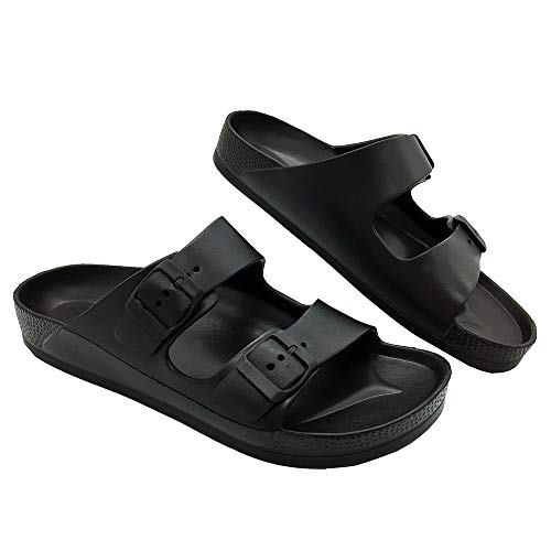 Luffymomo Adjustable Slip on Eva Double Buckle Slides for Womens (9 M US Black)