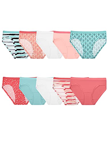 Fruit of the Loom Girls' Cotton Hipster Underwear, 10 Pack - Fashion Assorted, 14