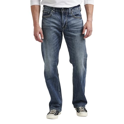 Silver Jeans Co. Men's Gordie Relaxed Fit Straight Leg Jeans, Medium Vintage, 36W x 30L