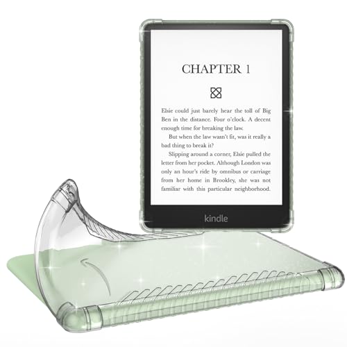 MoKo Case for 6.8' Kindle Paperwhite (11th Generation-2021) and Kindle Paperwhite Signature Edition, Ultra Clear Soft Flexible Transparent TPU Skin Bumper Back Cover Shell, Clear with Glitter