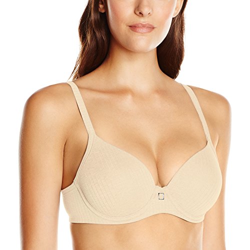 Hanes Women's Ultimate T-Shirt Soft Foam Light Lift Bra, Oatmeal Stripe Heather, 34D