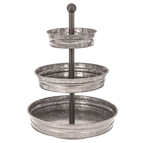 3 Tier Serving Tray Vintage Galvanized Metal Stand Kitchen Tiered Home Farmhouse Style Decor Rustic Country Cupcake Stand Bar Accessories for Indoor Outdoor Use Silver