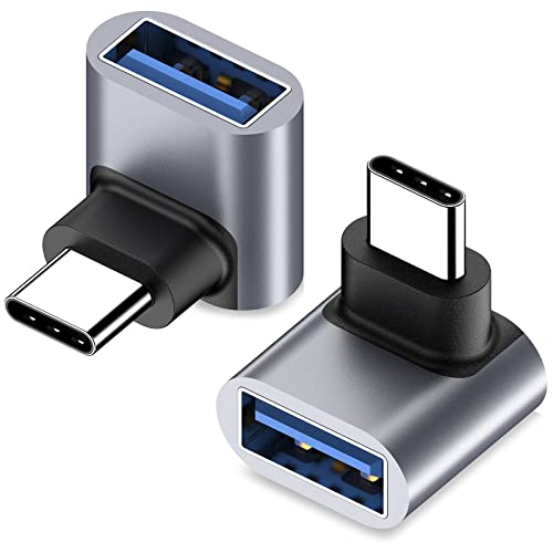 90 Degree USB to USB C Adapter 2 Pack,yootech Up & Down Angled USB-C to USB Adapter,Thunderbolt 4/3 to USB Female Adapter Converter for MacBook Pro 2021,MacBook Air 2020,iMac, Dell XPS,Galaxy Book etc