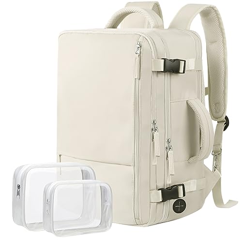 Hanples Travel Backpack for Women as Person Item Flight Approved, Large Carry On Backpack, 17.3 Inch Laptop Backpack, Waterproof Backpack, Hiking Backpack, Casual Bag (Beige)