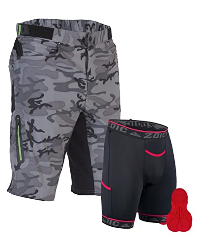 ZOIC Mens Cycling-shorts, Grey Camo, Large US