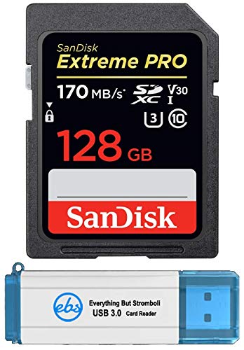 SanDisk 128GB SDXC SD Extreme Pro Class 10 Memory Card Works with Sony a7R IV (a7R4) Mirrorless Digital Camera (SDSDXXY-128G-GN4IN) Bundle with (1) Everything But Stromboli 3.0 SD TF Card Reader